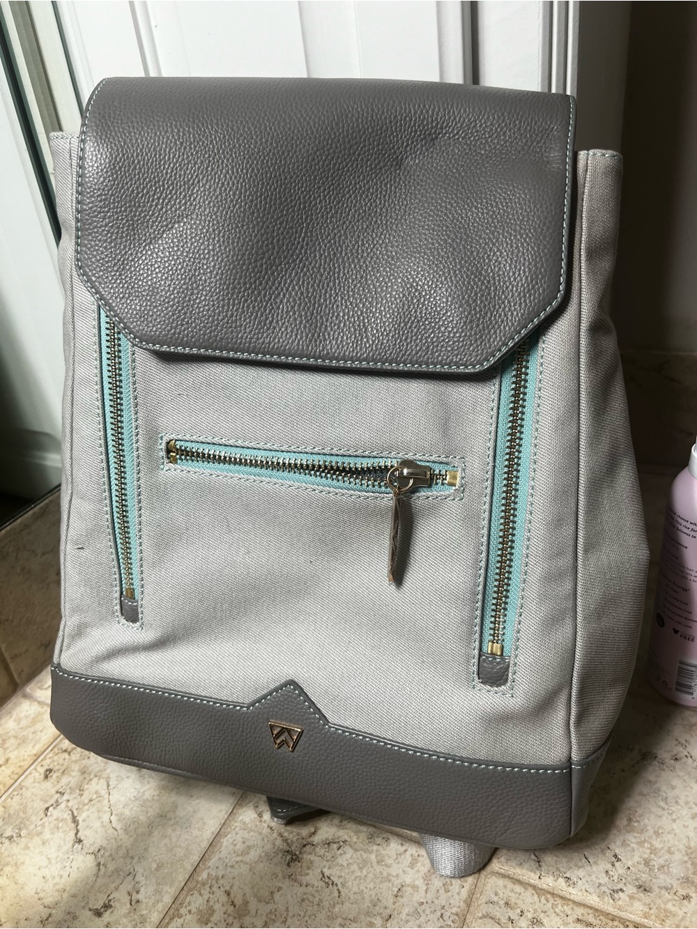 Gray Women’s Backpack with Aqua Zipper Accents
